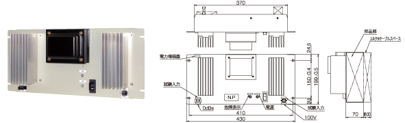 パネル形100Ｗ電力増幅器 - PAM100　外観図